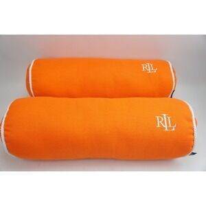 Lauren Ralph Lauren Outdoor Bolster Pillows Set of 2 Orange RLL Logo Canvas Good